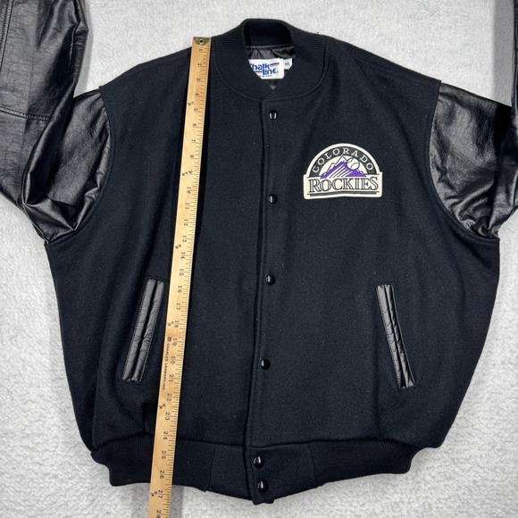 Vintage Colorado Rockies Chalk Line Snap Wool Bomber Jacket Black Men's Size XXL - Picture 10 of 13